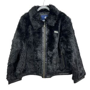 Rocawear‎ Womens Faux Fur Jacket Collared Zipper Streetwear Pockets Black Sz 2x